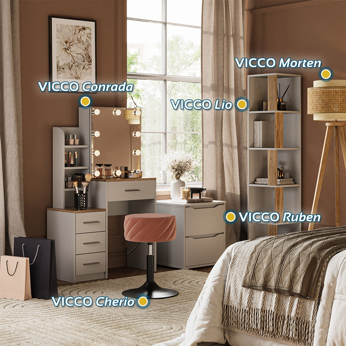 Vicco Tavolo da toeletta Bianco/Sonoma 36 cm con illuminazione a LED