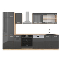 Vicco Cucina componibile Antracite lucido/oro power oak 300 cm senza piano di lavoro