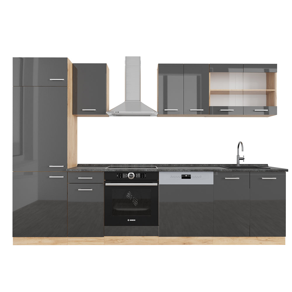 Vicco Cucina componibile Antracite lucido/oro power oak 300 cm , PL Antracite