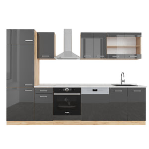 Vicco Cucina componibile Antracite lucido/oro power oak 300 cm , PL Marmo
