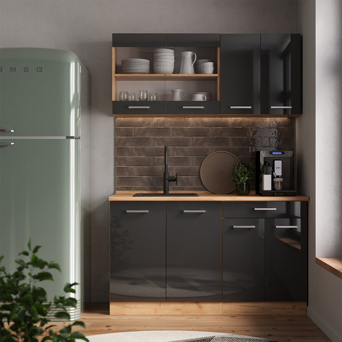 Vicco Cucina monoblocco Antracite lucido/oro power oak 140 cm , PL Antracite