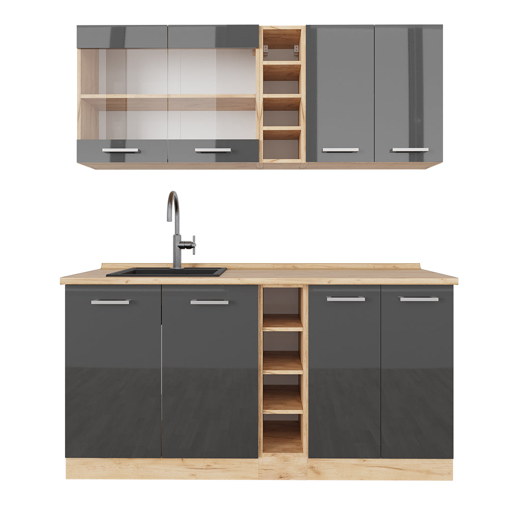 Vicco Cucina completa Antracite lucido/oro power oak 160 cm , PL Rovere