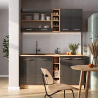 Vicco Cucina completa Antracite lucido/oro power oak 160 cm senza piano di lavoro