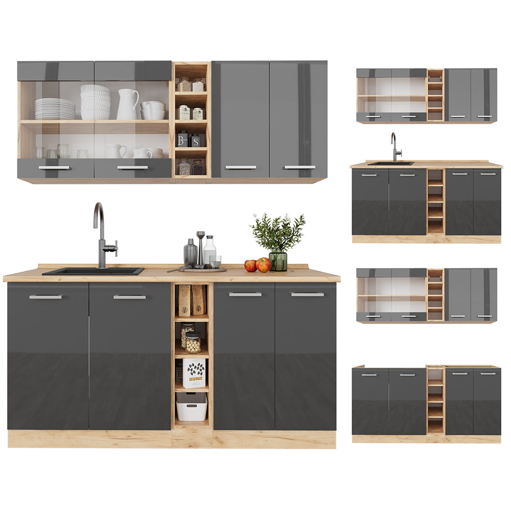 Vicco Cucina completa Antracite lucido/oro power oak 160 cm senza piano di lavoro