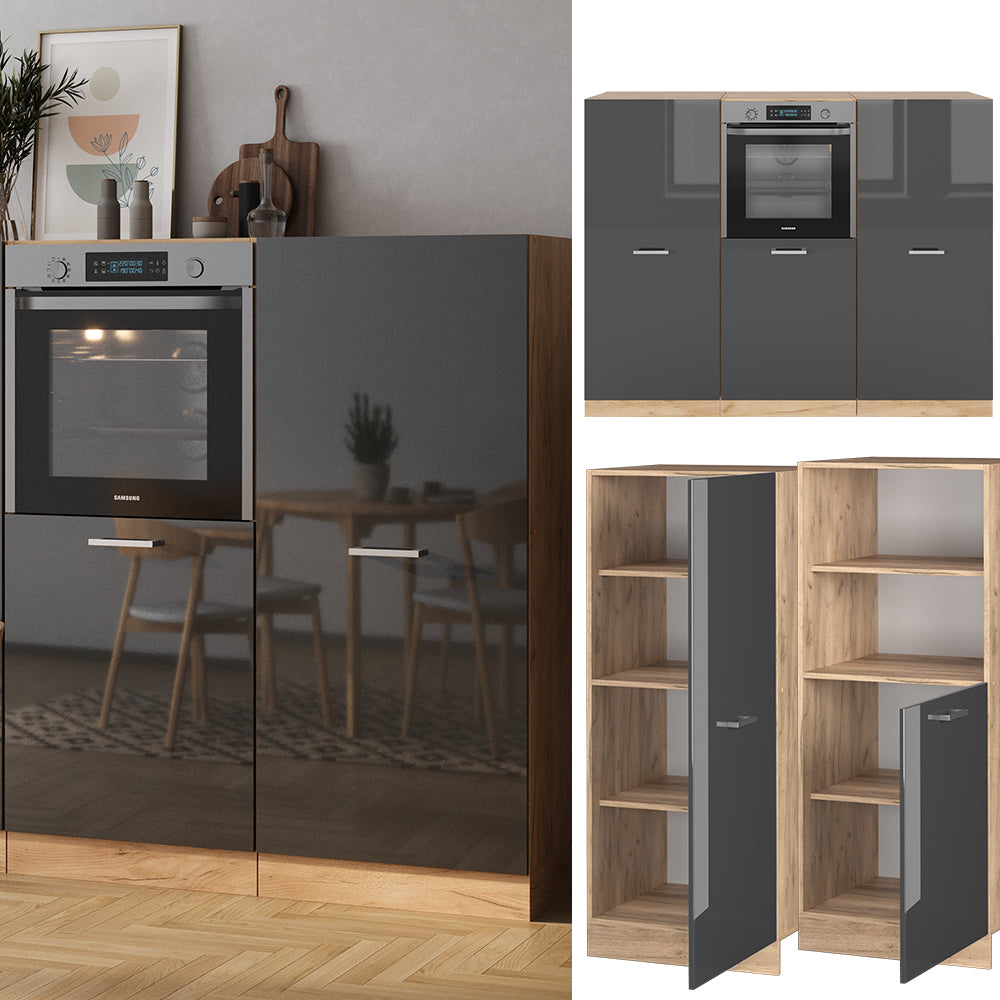 Vicco Cucine componibili piccole Antracite lucido/oro power oak 180 cm senza piano di lavoro