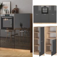 Vicco Cucine componibili piccole Antracite lucido/oro power oak 180 cm senza piano di lavoro