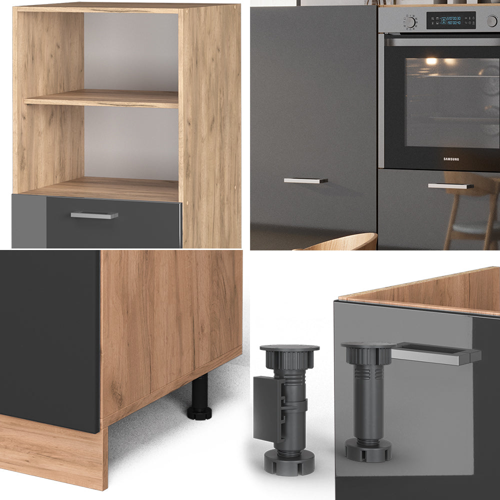 Vicco Cucine componibili piccole Antracite lucido/oro power oak 180 cm senza piano di lavoro