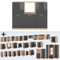 Vicco Cucine componibili piccole Antracite lucido/oro power oak 180 cm senza piano di lavoro