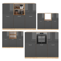 Vicco Cucine componibili piccole Antracite lucido/oro power oak 180 cm senza piano di lavoro