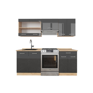 Vicco Cucina componibile Antracite lucido/oro power oak 200 cm , PL Rovere