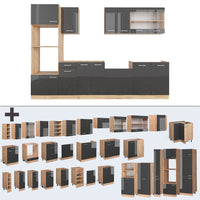 Vicco Cucina componibile Antracite lucido/oro power oak 300 cm con armadio alto, senza piano di lavoro