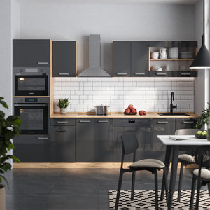 Vicco Cucina componibile Antracite lucido/oro power oak 300 cm con armadio alto, PL Antracite