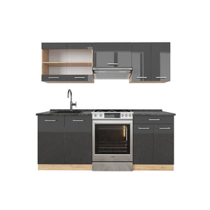 Vicco Cucina componibile Antracite lucido/oro power oak 200 cm , PL Antracite