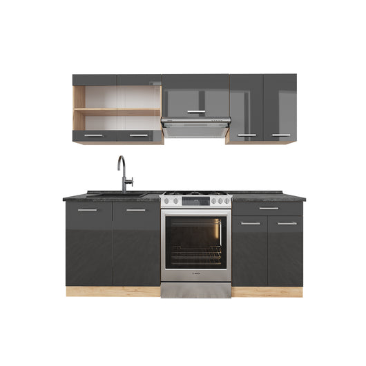 Vicco Cucina componibile Antracite lucido/oro power oak 200 cm , PL Antracite