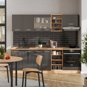 Vicco Cucina componibile Antracite lucido/oro power oak 240 cm senza piano di lavoro