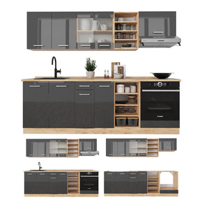 Vicco Cucina componibile Antracite lucido/oro power oak 240 cm , PL Marmo