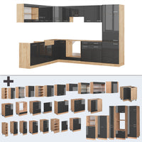 Vicco Cucina angolare completa Antracite lucido/oro power oak 227 x 287 cm , PL Antracite