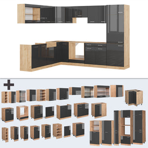 Vicco Cucina angolare completa Antracite lucido/oro power oak 227 x 287 cm , PL Antracite