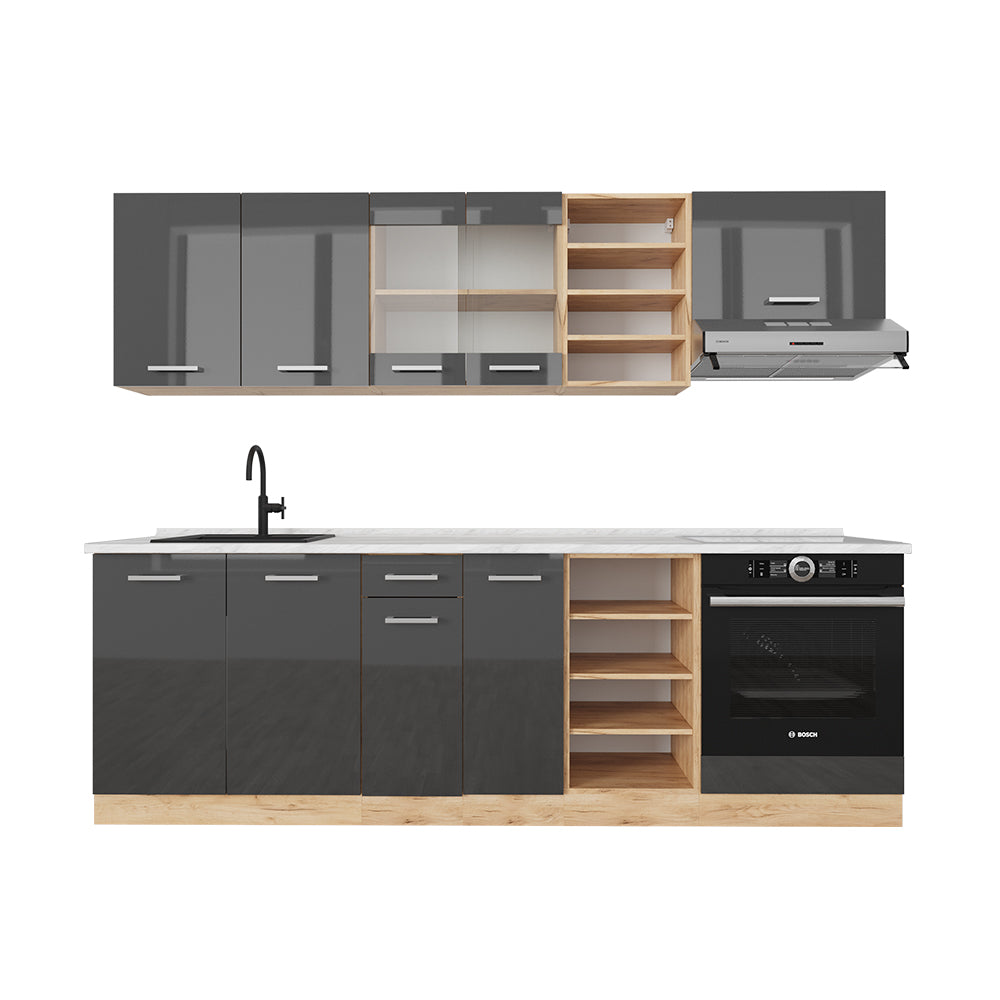 Vicco Cucina componibile Antracite lucido/oro power oak 240 cm , PL Marmo