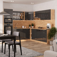 Vicco Cucina angolare completa Antracite lucido/oro power oak 237 x 247 cm , PL Rovere