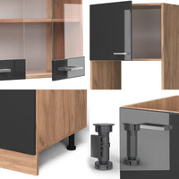 Vicco Cucina angolare completa Antracite lucido/oro power oak 237 x 247 cm , PL Rovere