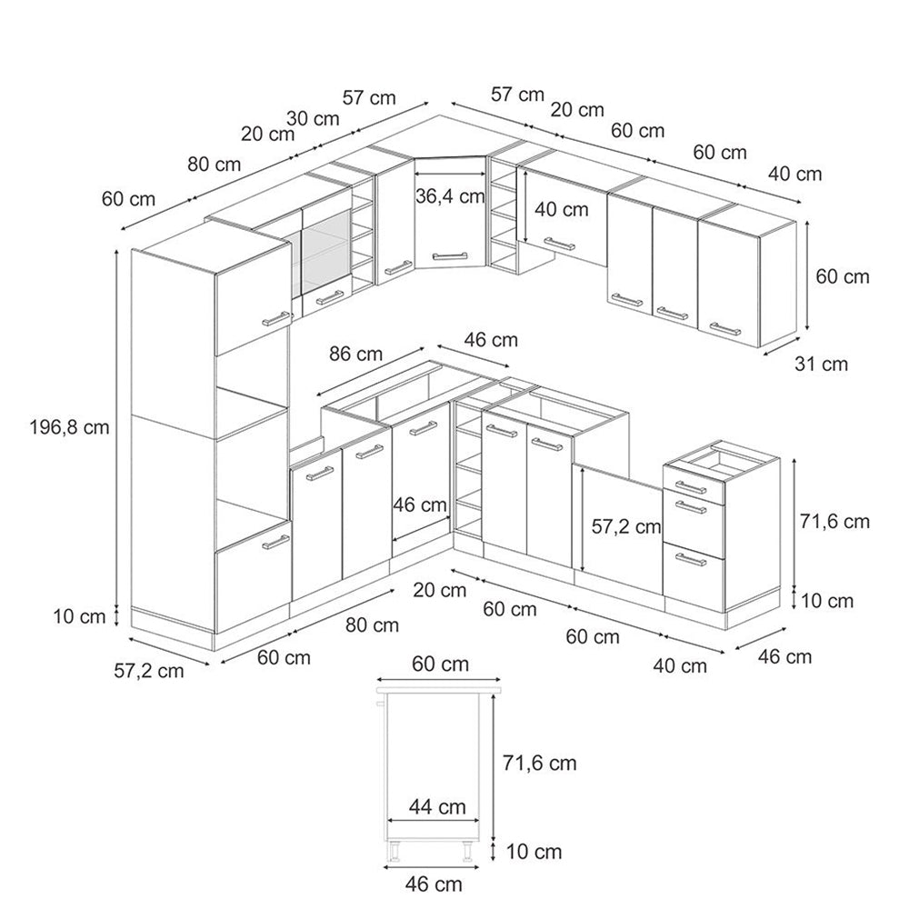 Vicco Cucina angolare completa Antracite lucido/oro power oak 237 x 247 cm , PL Rovere