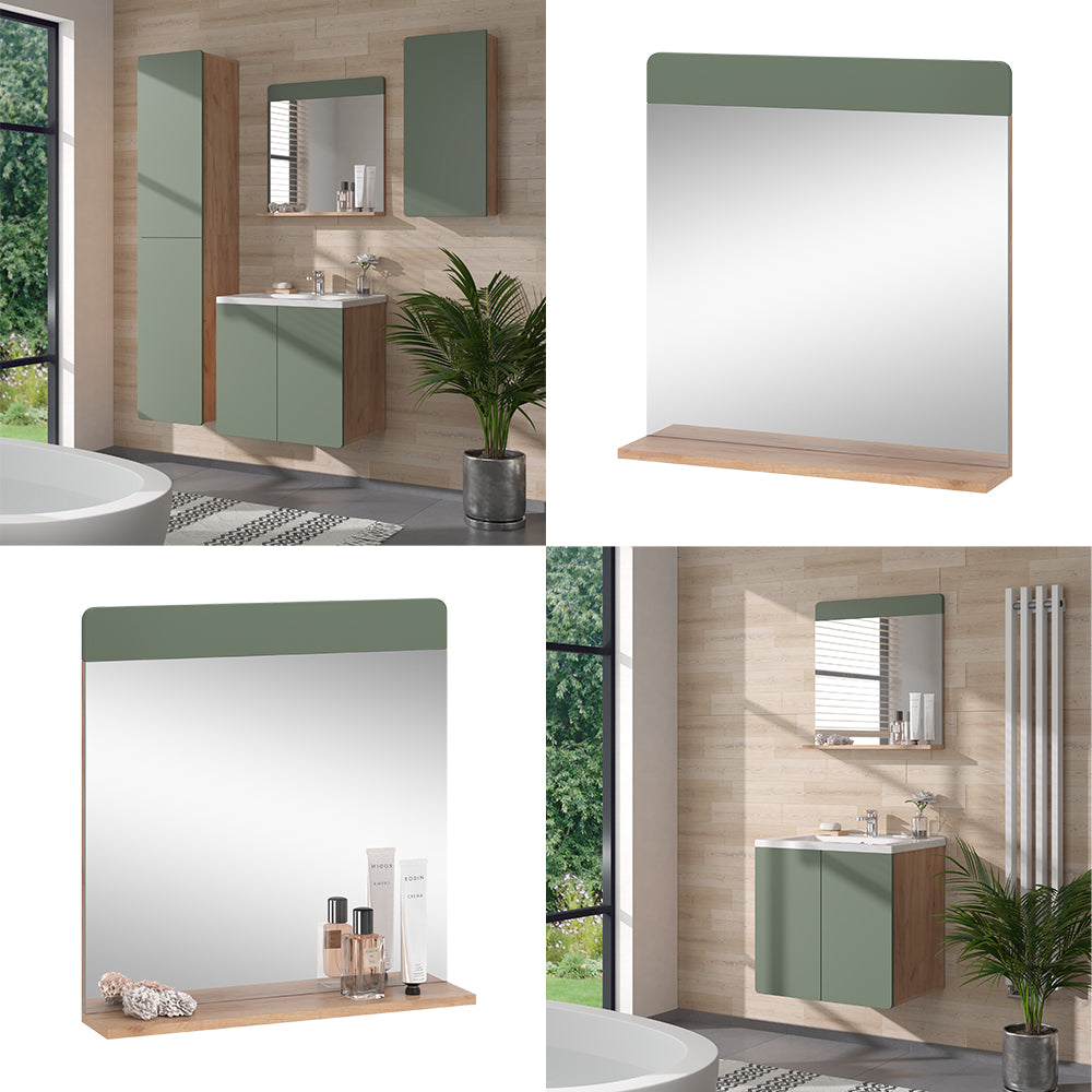 Vicco Specchio da bagno Quercia verde/oro 60 x 62 cm con ripiano