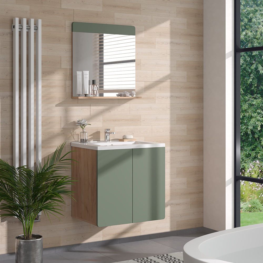 Vicco Specchio da bagno Quercia verde/oro 60 x 62 cm con ripiano