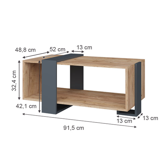 Vicco Tavolino Antracite/quercia dorata 91.5 x 52 cm