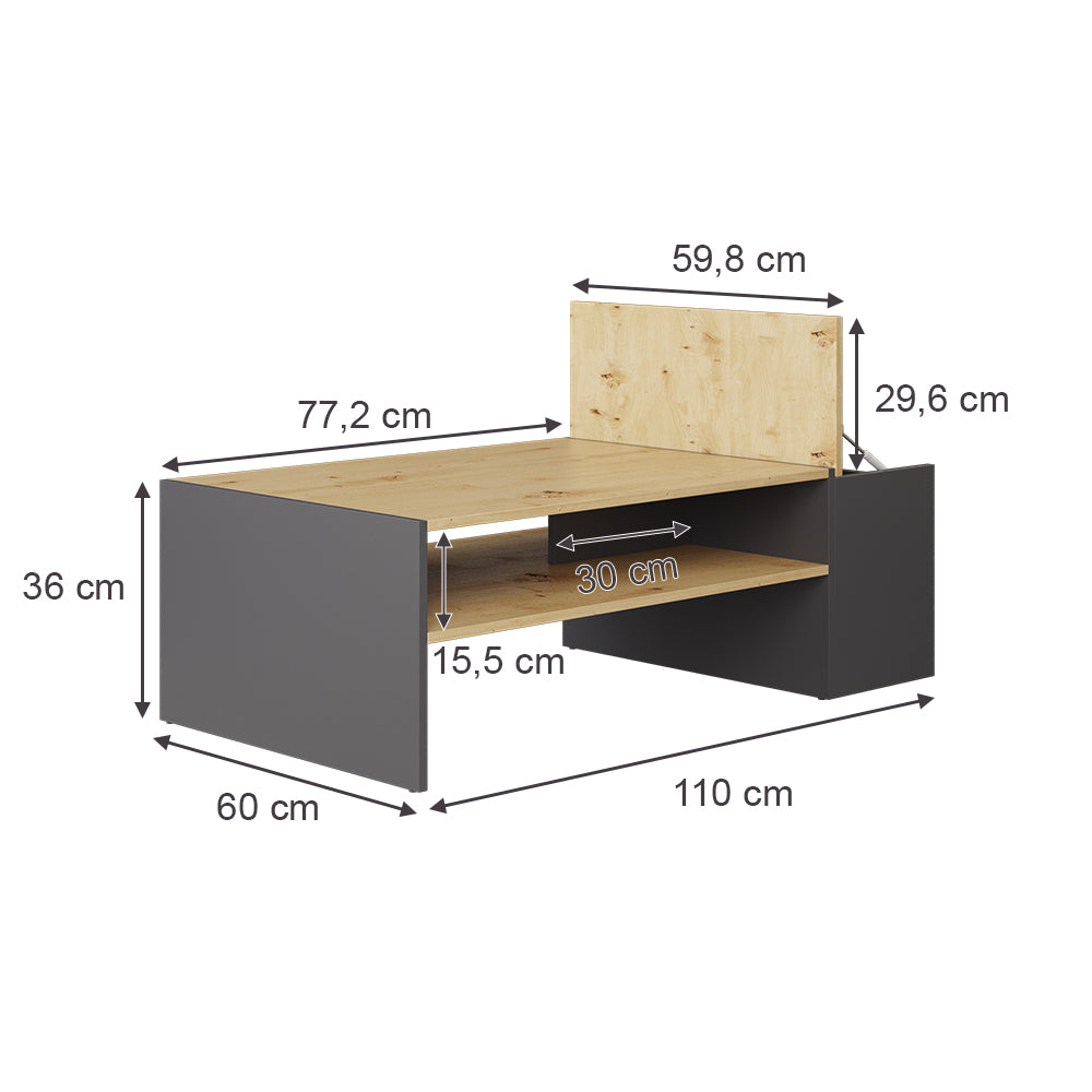 Vicco Tavolino da salotto Rovere artigianale/antracite 110 x 60 cm