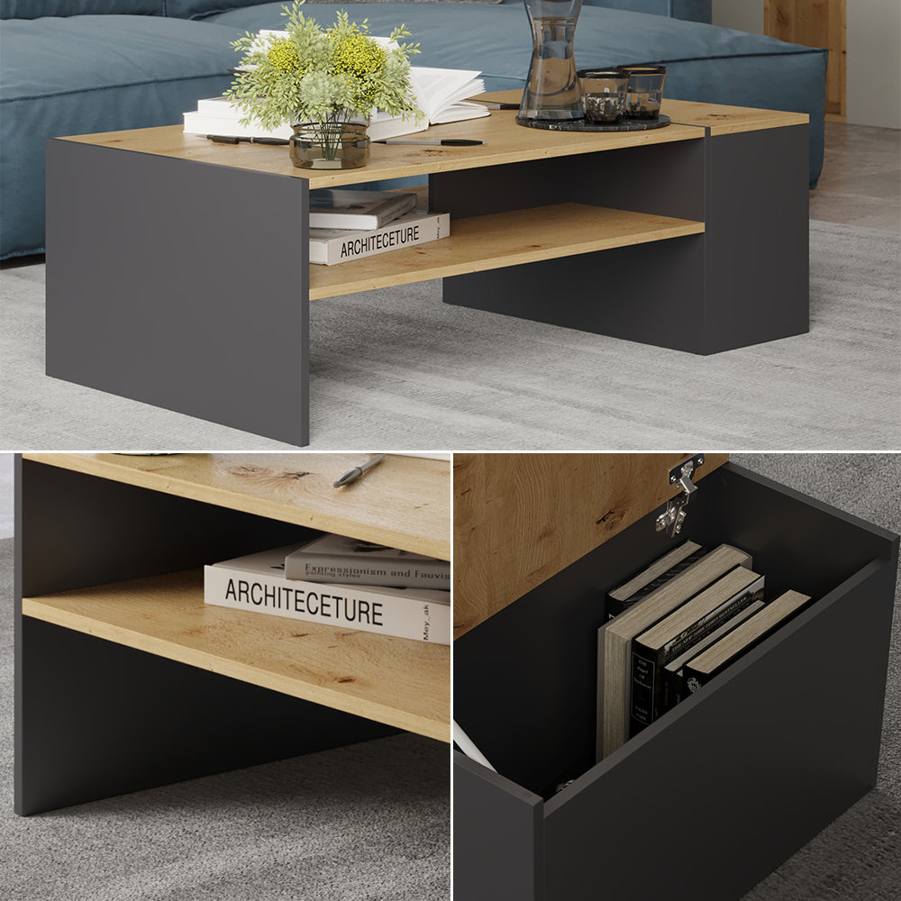 Vicco Tavolino da salotto Rovere artigianale/antracite 110 x 60 cm