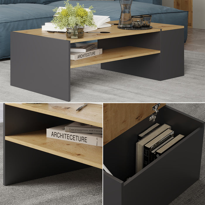 Vicco Tavolino da salotto Rovere artigianale/antracite 110 x 60 cm