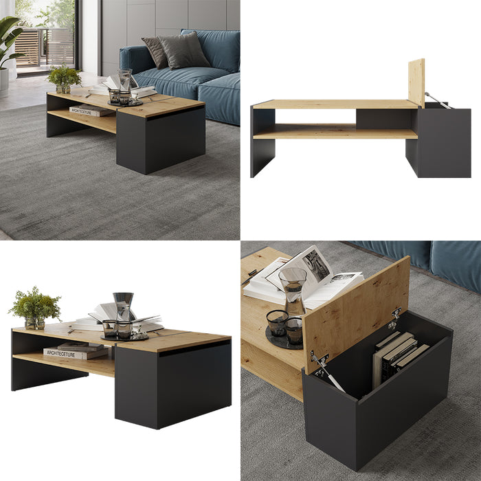 Vicco Tavolino da salotto Rovere artigianale/antracite 110 x 60 cm