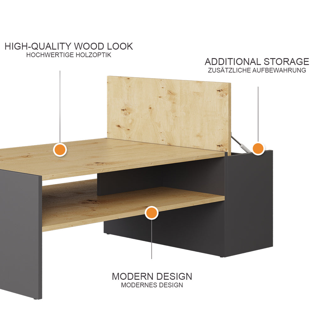 Vicco Tavolino da salotto Rovere artigianale/antracite 110 x 60 cm