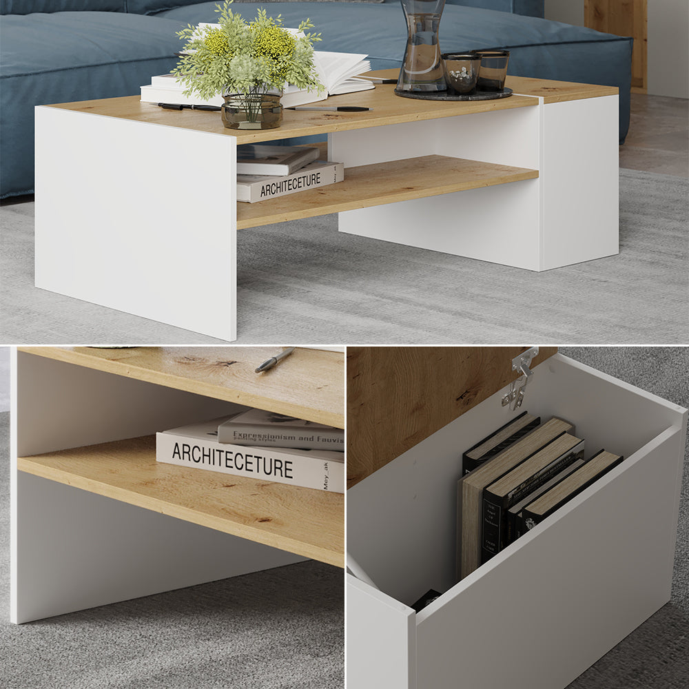 Vicco Tavolino da salotto Rovere artigianale/bianco 110 x 60 cm