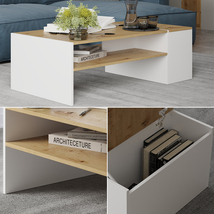 Vicco Tavolino da salotto Rovere artigianale/bianco 110 x 60 cm