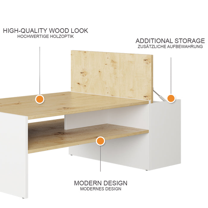 Vicco Tavolino da salotto Rovere artigianale/bianco 110 x 60 cm