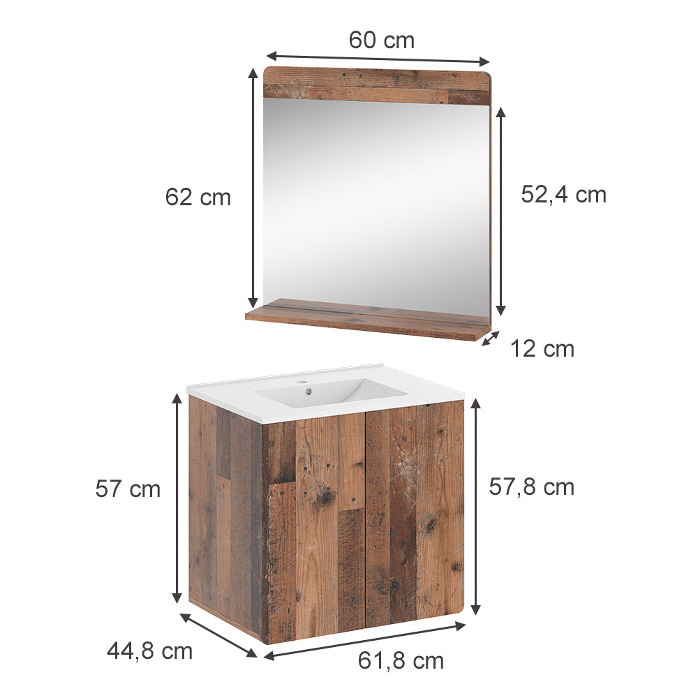 Vicco Set di mobili da bagno Oldstyle 3 parti con specchio