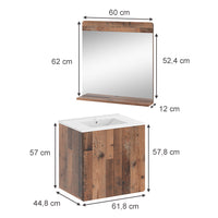 Vicco Set di mobili da bagno Oldstyle 3 parti con specchio