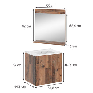 Vicco Set di mobili da bagno Oldstyle 3 parti con specchio