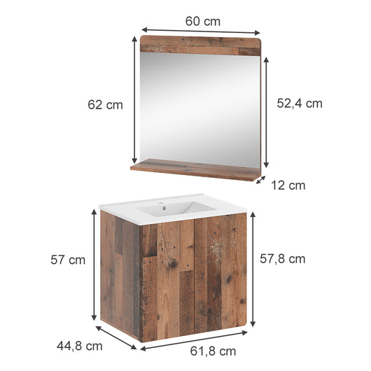 Vicco Set di mobili da bagno Oldstyle 3 parti con specchio