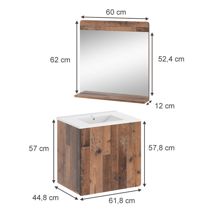 Vicco Set di mobili da bagno Oldstyle 3 parti con specchio