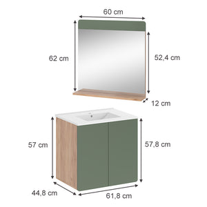 Vicco Set di mobili da bagno Goldkraft rovere/verde 3 parti con specchio