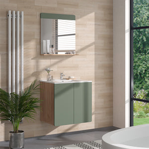 Vicco Set di mobili da bagno Goldkraft rovere/verde 3 parti con specchio