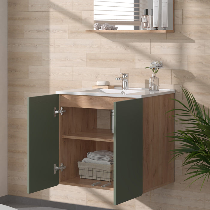 Vicco Set di mobili da bagno Goldkraft rovere/verde 3 parti con specchio