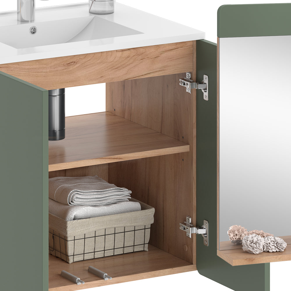 Vicco Set di mobili da bagno Goldkraft rovere/verde 3 parti con specchio