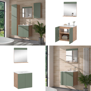 Vicco Set di mobili da bagno Goldkraft rovere/verde 3 parti con specchio