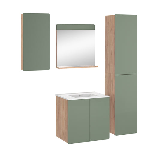 Vicco Set di mobili da bagno Goldkraft rovere/verde 5 pezzi con colonna e pensili