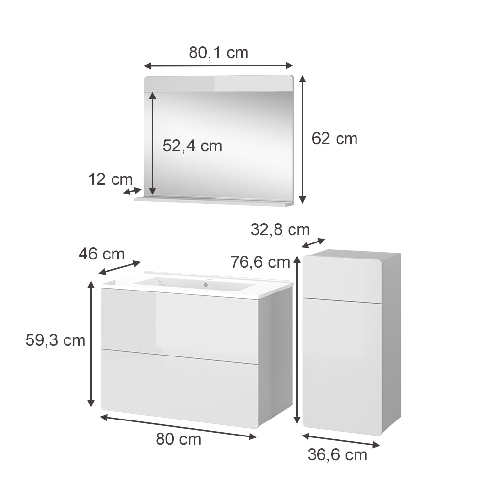 Vicco Set di mobili da bagno Bianco 4 pezzi con unità midi