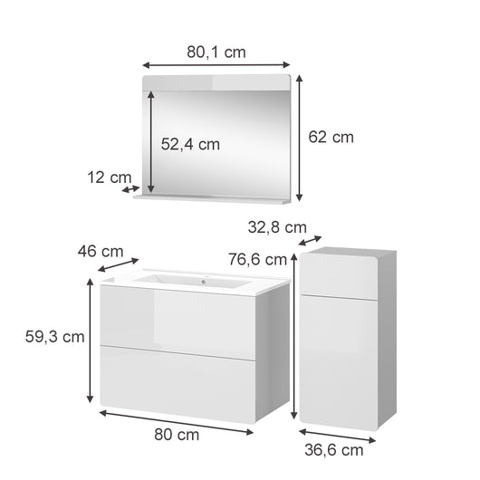 Vicco Set di mobili da bagno Bianco 4 pezzi con unità midi